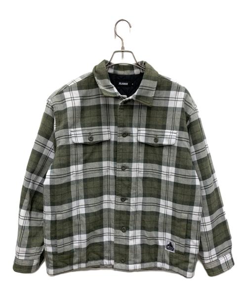 X-LARGE（エクストララージ）X-LARGE (エクストララージ) シャツジャケット グリーン×ホワイト サイズ:Mの古着・服飾アイテム