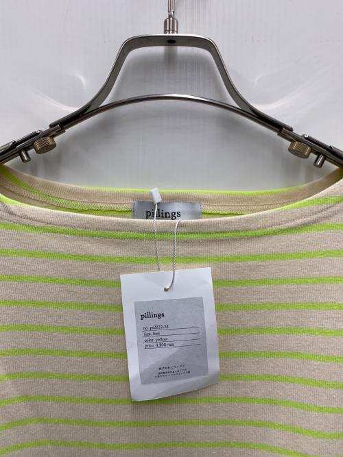 pillings（ピリングス）pillings (ピリングス) 半袖カットソー グリーン×ベージュ サイズ:FREE 未使用品の古着・服飾アイテム