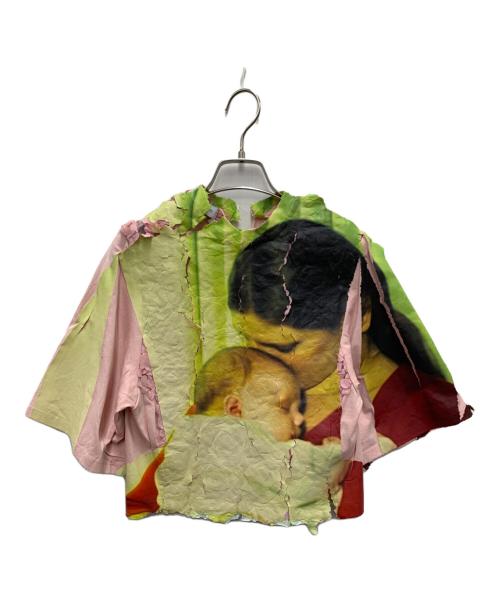 FILME FILLED（フィルムフィルド）FILME FILLED (フィルムフィルド) 半袖カットソー グリーン×ピンク サイズ:F 未使用品の古着・服飾アイテム