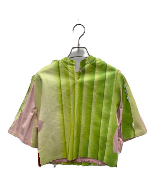 FILME FILLED（フィルムフィルド）FILME FILLED (フィルムフィルド) 半袖カットソー グリーン×ピンク サイズ:F 未使用品の古着・服飾アイテム