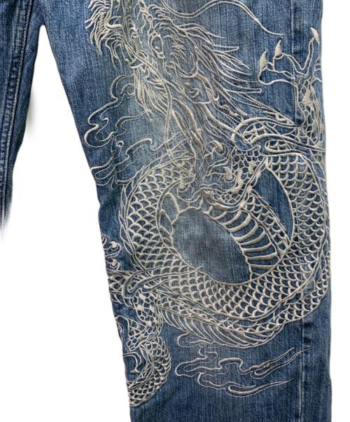 絡繰魂（カラクリタマシイ）絡繰魂 (カラクリタマシイ) 刺繍デニムパンツ インディゴ サイズ:35の古着・服飾アイテム