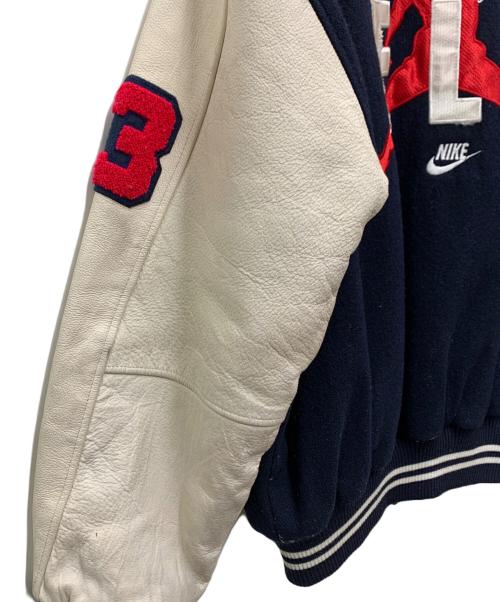 NIKE（ナイキ）NIKE (ナイキ) 袖レザースタジャン ネイビー×アイボリー サイズ:Lの古着・服飾アイテム