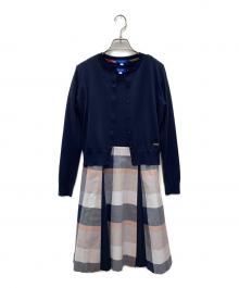 BLUE LABEL CRESTBRIDGE（ブルーレーベルクレストブリッジ）の古着「ニット切替ワンピースアンサンブル」｜ネイビー