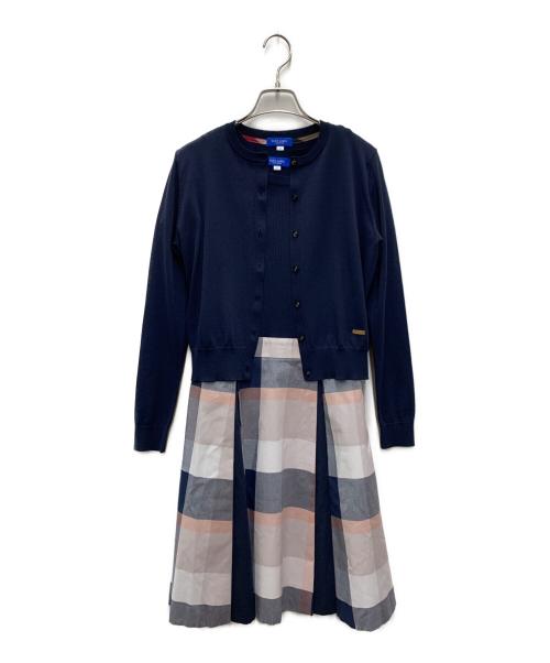 BLUE LABEL CRESTBRIDGE（ブルーレーベルクレストブリッジ）BLUE LABEL CRESTBRIDGE (ブルーレーベルクレストブリッジ) ニット切替ワンピースアンサンブル ネイビー サイズ:36/38の古着・服飾アイテム