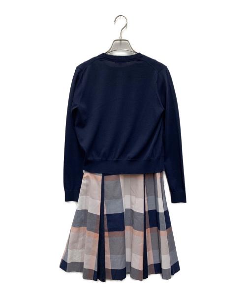 BLUE LABEL CRESTBRIDGE（ブルーレーベルクレストブリッジ）BLUE LABEL CRESTBRIDGE (ブルーレーベルクレストブリッジ) ニット切替ワンピースアンサンブル ネイビー サイズ:36/38の古着・服飾アイテム