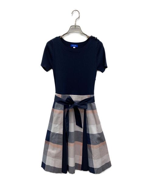 BLUE LABEL CRESTBRIDGE（ブルーレーベルクレストブリッジ）BLUE LABEL CRESTBRIDGE (ブルーレーベルクレストブリッジ) ニット切替ワンピースアンサンブル ネイビー サイズ:36/38の古着・服飾アイテム