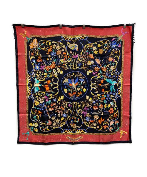 HERMES（エルメス）HERMES (エルメス) シルクスカーフ カレ90 東洋の石と西洋の石細工 レッド×ブラックの古着・服飾アイテム