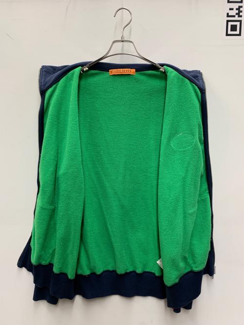 studio seven（スタジオセブン）studio seven (スタジオセブン) ジップアップスウェット グリーン×ネイビー サイズ:Lの古着・服飾アイテム