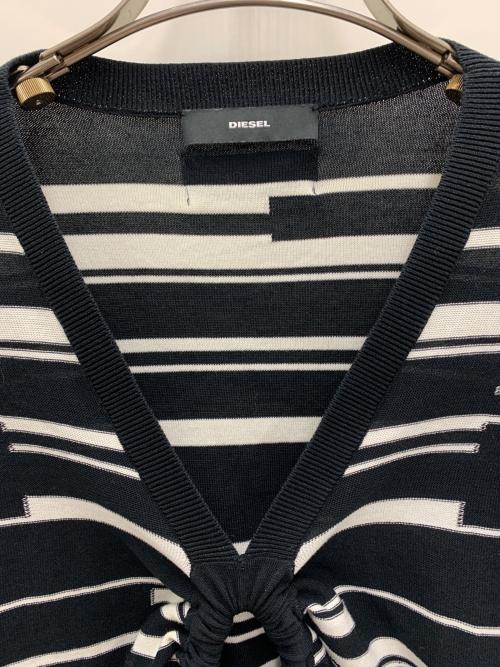 DIESEL（ディーゼル）DIESEL (ディーゼル) デザインボーダーニット ブラック×ホワイト サイズ:Mの古着・服飾アイテム