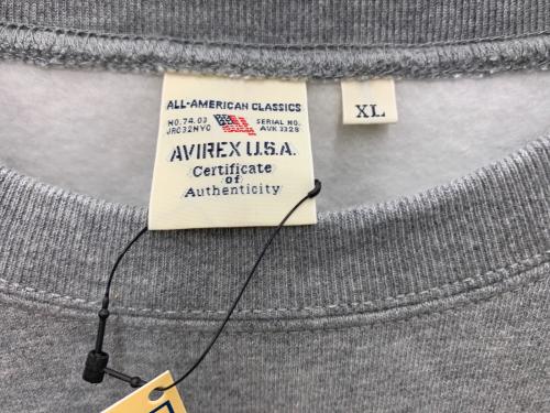 AVIREX（アヴィレックス）AVIREX (アヴィレックス) スウェット グレー サイズ:XL 未使用品の古着・服飾アイテム