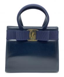 Salvatore Ferragamo（サルヴァトーレ フェラガモ）の古着「ハンドバッグ　ヴァラリボン」｜ネイビー