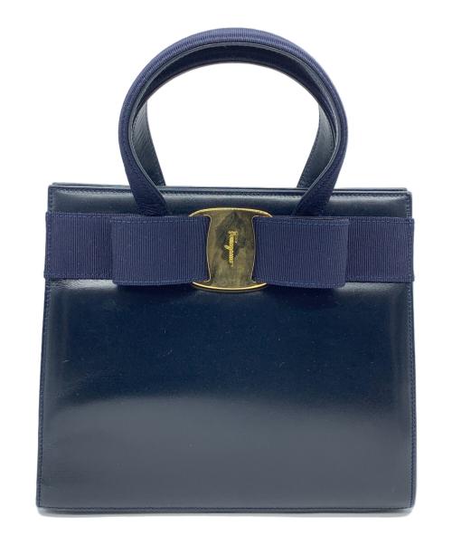 Salvatore Ferragamo（サルヴァトーレ フェラガモ）Salvatore Ferragamo (サルヴァトーレ フェラガモ) ハンドバッグ　ヴァラリボン ネイビーの古着・服飾アイテム