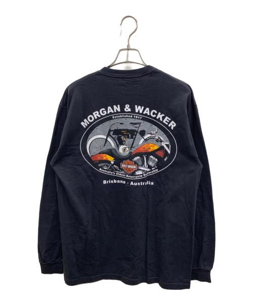 HARLEY-DAVIDSON（ハーレーダビッドソン）HARLEY-DAVIDSON (ハーレーダビッドソン) Hanes (ヘインズ) 長袖Tシャツ ブラック サイズ:Lの古着・服飾アイテム
