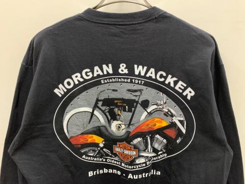 HARLEY-DAVIDSON（ハーレーダビッドソン）HARLEY-DAVIDSON (ハーレーダビッドソン) Hanes (ヘインズ) 長袖Tシャツ ブラック サイズ:Lの古着・服飾アイテム