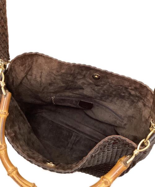 GUCCI（グッチ）GUCCI (グッチ) 編み込みレザー2WAYバッグ ブラウンの古着・服飾アイテム