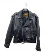 GENUINE LEATHERジェニュインレザー）の古着「ダブルライダースジャケット」｜ブラック