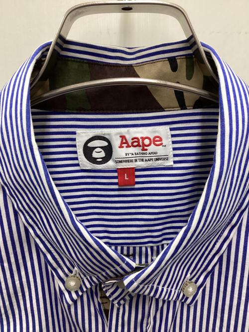 Aape BY A BATHING APE（エーエイプ バイ アベイシングエイプ）Aape BY A BATHING APE (エーエイプ バイ アベイシングエイプ) 長袖シャツ ブルー×ホワイト サイズ:Lの古着・服飾アイテム