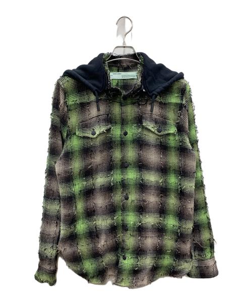 OFFWHITE（オフホワイト）OFFWHITE (オフホワイト) フーデッドネルシャツ グリーン×ブラック サイズ:Sの古着・服飾アイテム
