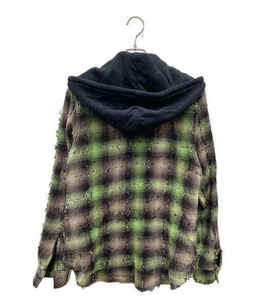 OFFWHITE（オフホワイト）OFFWHITE (オフホワイト) フーデッドネルシャツ グリーン×ブラック サイズ:Sの古着・服飾アイテム