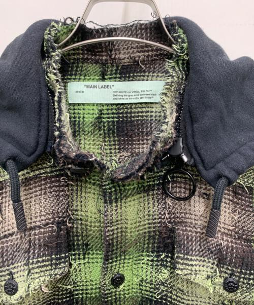 OFFWHITE（オフホワイト）OFFWHITE (オフホワイト) フーデッドネルシャツ グリーン×ブラック サイズ:Sの古着・服飾アイテム