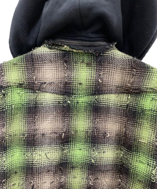 OFFWHITE（オフホワイト）OFFWHITE (オフホワイト) フーデッドネルシャツ グリーン×ブラック サイズ:Sの古着・服飾アイテム