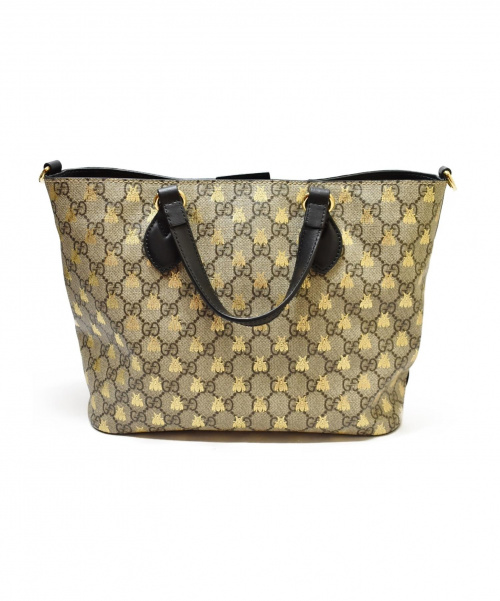 GUCCI（グッチ）GUCCI (グッチ) GGスプリーム ビー/2WAYショルダーバッグ グレー×ブラック GG 473887  560440の古着・服飾アイテム