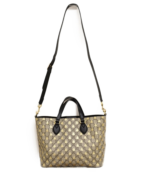 GUCCI（グッチ）GUCCI (グッチ) GGスプリーム ビー/2WAYショルダーバッグ グレー×ブラック GG 473887  560440の古着・服飾アイテム