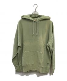 stussy（ステューシー）の古着「WORK GEAR SMALL LOGO hoodie(ワークグアタグスモールロゴフーディー)」｜黄緑