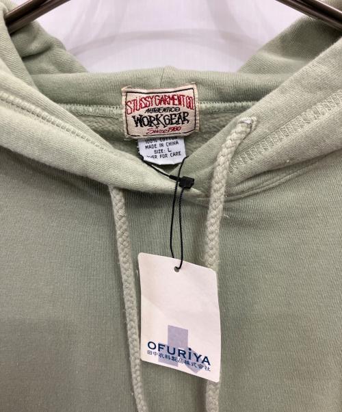 stussy（ステューシー）stussy (ステューシー) WORK GEAR SMALL LOGO hoodie(ワークグアタグスモールロゴフーディー) 黄緑 サイズ:SIZE Lの古着・服飾アイテム