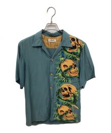 Hysteric Glamour（ヒステリックグラマー）の古着「アロハシャツ ピンナップガール＆スカル／ALOHA SHIRT PINUP GIRL & SKULL」｜グリーン