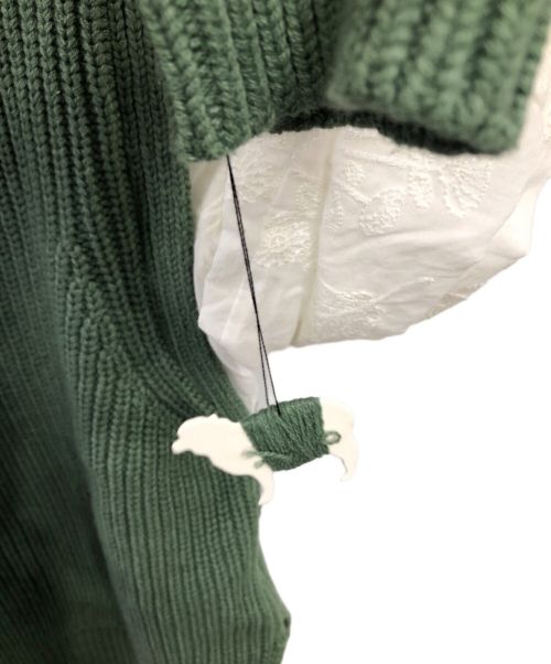 MUVEIL（ミュベール）MUVEIL (ミュベール) レースドッキング プルオーバーニット グリーン サイズ:SIZE 38の古着・服飾アイテム