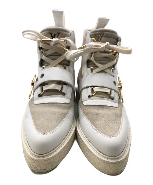 LOUIS VUITTON（ルイ ヴィトン）LOUIS VUITTON (ルイ ヴィトン) LVクリーパーライン アンクルブーツ スエード×スムース ホワイト サイズ:6(24cm程度)の古着・服飾アイテム