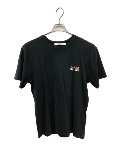 maison kitsune（メゾンキツネ）maison kitsune (メゾンキツネ) ダブル フォックスヘッド ロゴ Tシャツ／DOUBLE FOX HEAD LOGO T-SHIRT ブラック サイズ:Lの古着・服飾アイテム