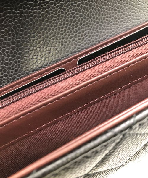 CHANEL（シャネル）CHANEL (シャネル) キャビアスキン マトラッセ 2つ折り財布 ブラックの古着・服飾アイテム