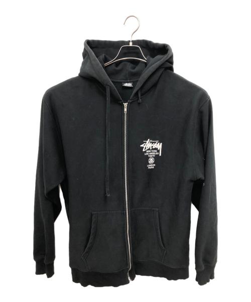 stussy（ステューシー）stussy (ステューシー) バックプリント ジップパーカー／BACK PRINT ZIP PARKA  ブラック サイズ:XLの古着・服飾アイテム