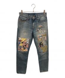 Hysteric Glamour（ヒステリックグラマー）の古着「コラージュパッチリメイクテーパードデニムパンツ／COLLAGE PATCH REMAKE TAPERED DENIM PANTS」｜ブルー