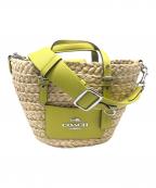 COACHコーチ）の古着「ストロースモールトートバッグ／STRAW SMALL TOTE BAG」｜ベージュ×グリーン