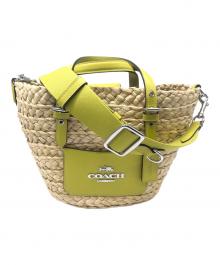 COACH（コーチ）の古着「ストロースモールトートバッグ／STRAW SMALL TOTE BAG」｜ベージュ×グリーン