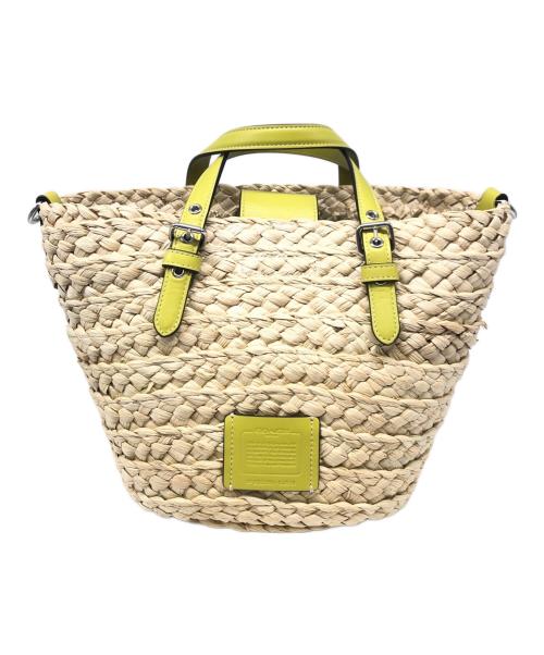 COACH（コーチ）COACH (コーチ) ストロースモールトートバッグ／STRAW SMALL TOTE BAG ベージュ×グリーンの古着・服飾アイテム