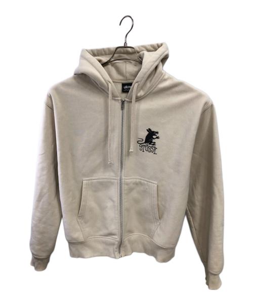 stussy（ステューシー）stussy (ステューシー) ラットジップフーディ／RAT ZIP HOODIE アイボリー サイズ:Lの古着・服飾アイテム