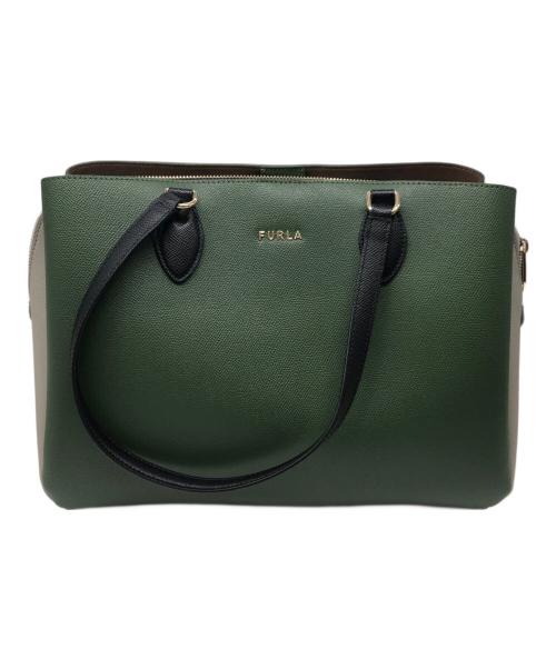FURLA（フルラ）FURLA (フルラ) ミネルヴァ トートバッグ／MINERVA TOTE BAG グリーン×ベージュの古着・服飾アイテム