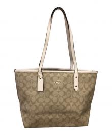 COACH（コーチ）の古着「シグネチャーレザートートバッグ／SIGNATURE LETHER TOTE BAG」｜ベージュ