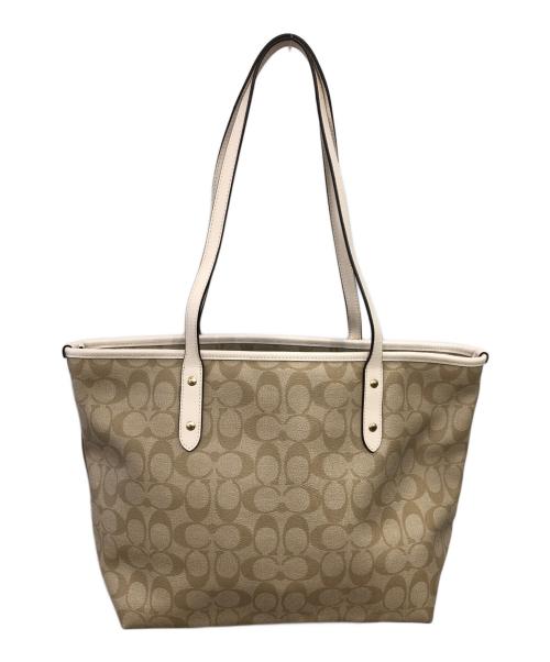 COACH（コーチ）COACH (コーチ) シグネチャーレザートートバッグ／SIGNATURE LETHER TOTE BAG ベージュの古着・服飾アイテム