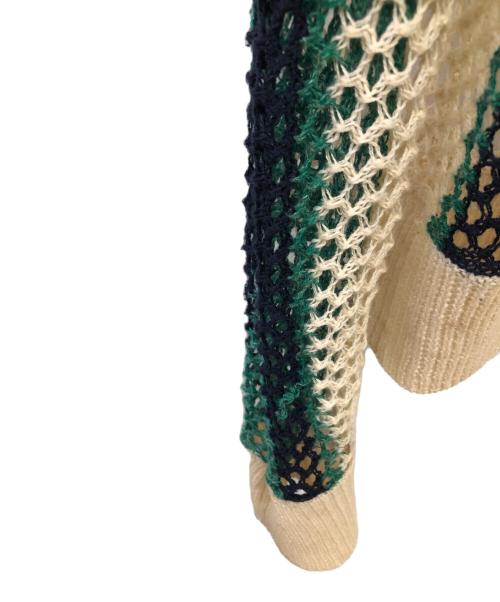 DISCOVERED（ディスカバード）DISCOVERED (ディスカバード) メッシュニットカーディガン／MESH KNIT CARDIGAN ベージュ×グリーン サイズ:Freeの古着・服飾アイテム