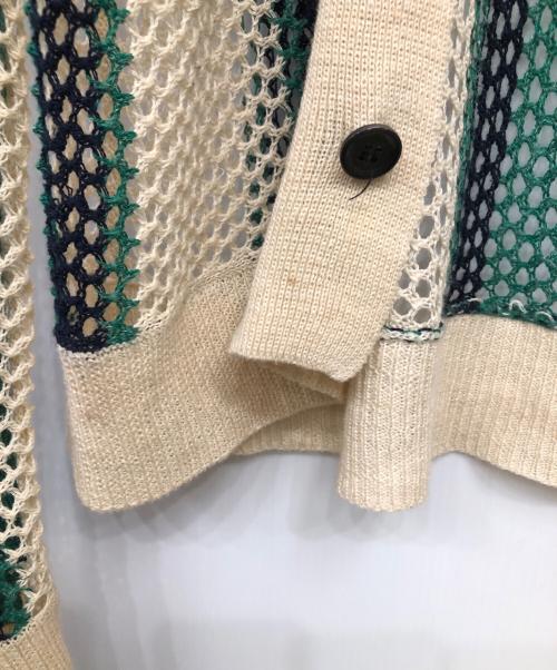 DISCOVERED（ディスカバード）DISCOVERED (ディスカバード) メッシュニットカーディガン／MESH KNIT CARDIGAN ベージュ×グリーン サイズ:Freeの古着・服飾アイテム