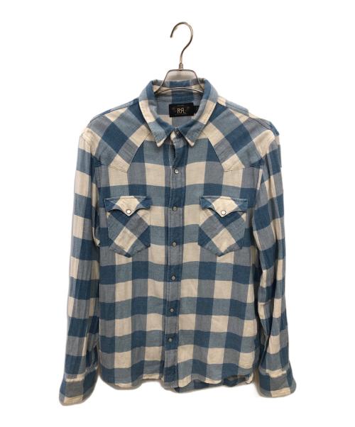 RRL（ダブルアールエル）RRL (ダブルアール) チェックウエスタンシャツ／CHECK WESTERN SHIRT ブルー×ホワイト サイズ:Lの古着・服飾アイテム