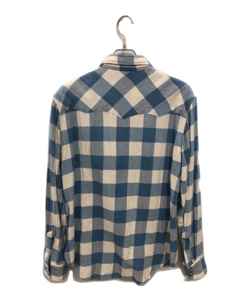 RRL（ダブルアールエル）RRL (ダブルアール) チェックウエスタンシャツ／CHECK WESTERN SHIRT ブルー×ホワイト サイズ:Lの古着・服飾アイテム