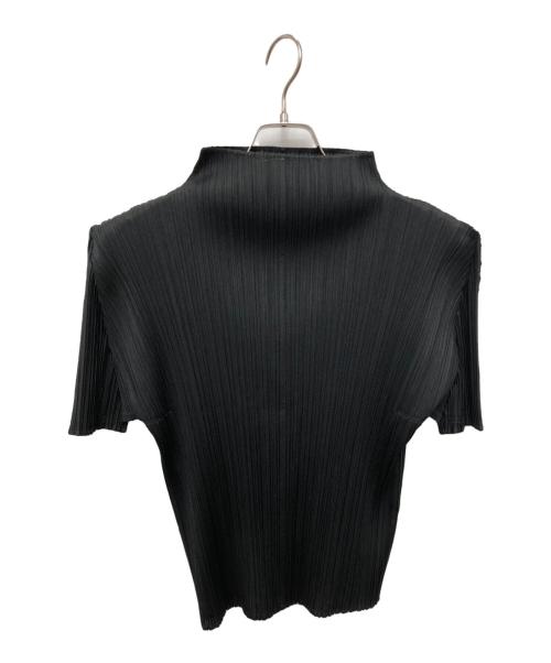 PLEATS PLEASE（プリーツプリーズ）PLEATS PLEASE (プリーツプリーズ) プリーツハイネックショートスリーブカットソー／PLEATS  HIGH NECK S/S CUT AND SEW ブラック サイズ:表記無しの古着・服飾アイテム