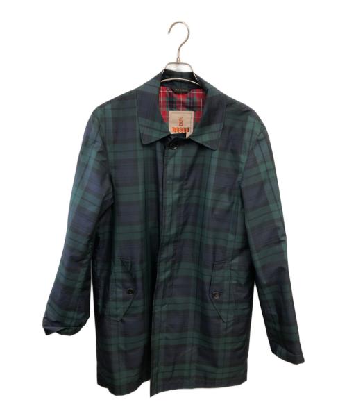 BARACUTA（バラクータ）BARACUTA (バラクータ) ブラックウォッチ ステンカラーコート／BLACK WATCH SOUTIEN COLLAR COAT グリーン×ネイビー サイズ:40の古着・服飾アイテム