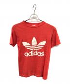 adidasアディダス）の古着「アメリカ製 80's ビッグトレフォイル 両面プリントTシャツ／MADE IN USA 80'S BIG TREFOIL TWO SIDED PRINTING T-SHIRT」｜レッド